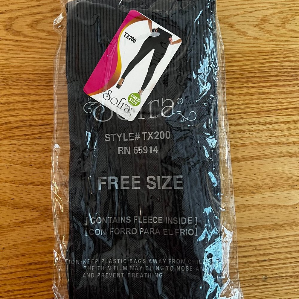 Sofra Black Cable Knit Fleece Lined Legging Free Size New With Tags - Picture 4 of 6